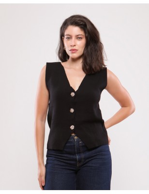 TOP EN MAILLE BOUTONS DORÉS URVI