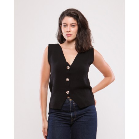 TOP EN MAILLE BOUTONS DORÉS URVI