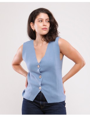 TOP EN MAILLE BOUTONS DORÉS URVI