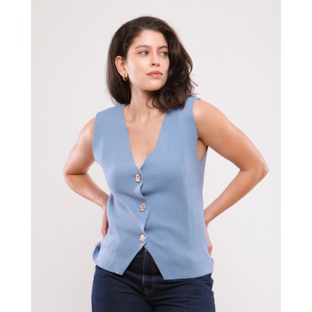 TOP EN MAILLE BOUTONS DORÉS URVI