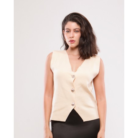 TOP EN MAILLE BOUTONS DORÉS URVI