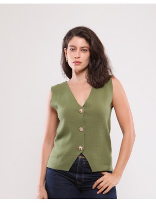 TOP EN MAILLE BOUTONS DORÉS URVI