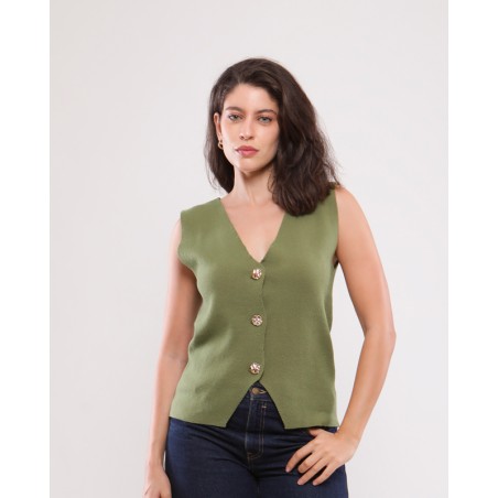 TOP EN MAILLE BOUTONS DORÉS URVI