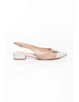 Escarpins bicolores à petits talons carré