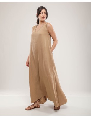 Robe longue col V sans manches – Élégance Naturelle