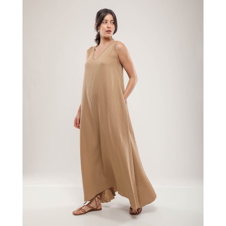 Robe longue col V sans manches – Élégance Naturelle