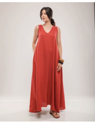 Robe longue col V sans manches – Élégance Naturelle
