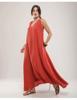 Robe longue col V sans manches – Élégance Naturelle