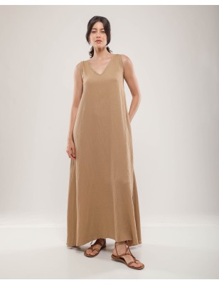 Robe longue col V sans manches – Élégance Naturelle