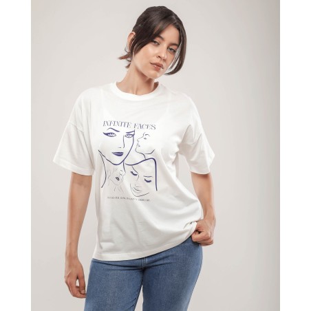 T-shirt motif visage Femme
