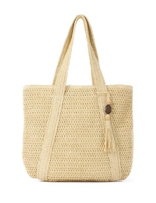 Sac cabas en raphia avec pompon