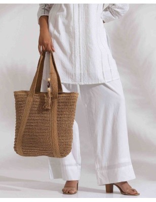 Sac cabas en raphia avec pompon