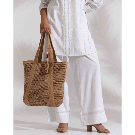 Sac cabas en raphia avec pompon