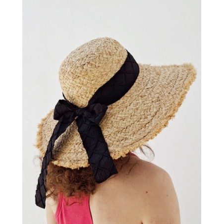 Chapeau en raphia naturel avec ruban en toile