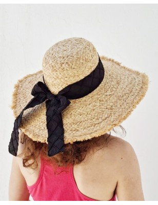 Chapeau en raphia naturel avec ruban en toile