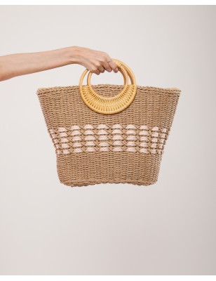 Couffin en raphia tressé à main – Anse ronde en rotin  naturel