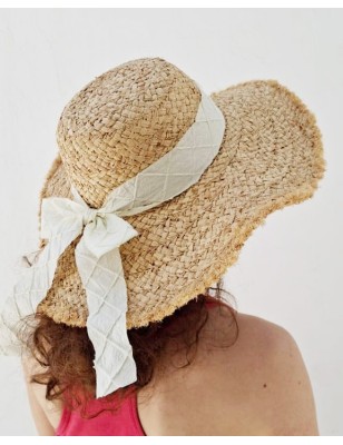 copy of Chapeau en raphia naturel avec ruban en toile